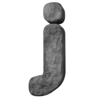 efecto de texto de piedra letra j. renderizado 3d png