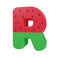 Wassermelone Texteffekt Buchstabe r. 3D-Rendering png