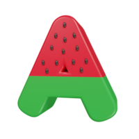 Wassermelone Texteffekt Buchstabe a. 3D-Rendering png