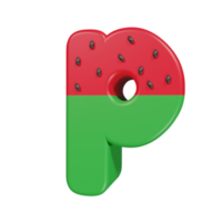 Wassermelone Texteffekt Buchstabe p. 3D-Rendering png