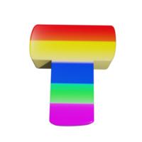 regenbogentexteffekt buchstabe t. 3D-Rendering png