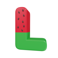 Wassermelone Texteffekt Buchstabe l. 3D-Rendering png