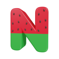 Wassermelone Texteffekt Buchstabe n. 3D-Rendering png