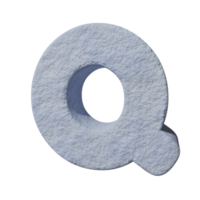 efecto de texto de nieve letra q. renderizado 3d png