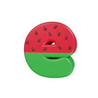 Wassermelonen-Texteffektbuchstabe e. 3D-Rendering png