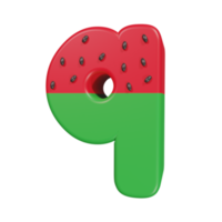 Wassermelone Texteffekt Buchstabe q. 3D-Rendering png