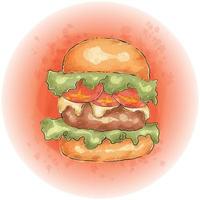 hamburguesa acuarela con gráficos de carne, queso, lechuga y tomates 07 vector