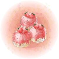 Realistic Watercolor Strawberry Flavor Cake Graphics 02 vector