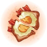 Watercolor Bread with Bacon and Egg for Breakfast Meal Illustration 03 vector