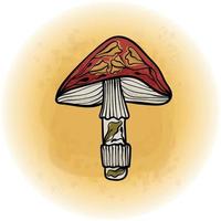 Scandinavian Floral Mushroom Stylized with Watercolor Splash Background 08 vector