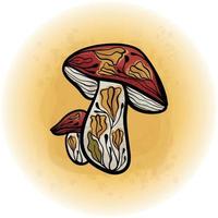 Scandinavian Floral Mushroom Stylized with Watercolor Splash Background 04 vector