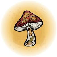 Scandinavian Floral Mushroom Stylized with Watercolor Splash Background 09 vector