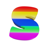 rainbow text effect letter S. 3d render png