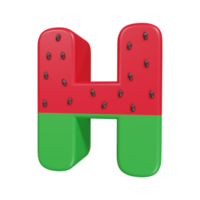 Wassermelone Texteffekt Buchstabe h. 3D-Rendering png