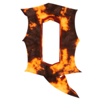 efecto de texto de lava letra q. renderizado 3d png