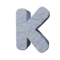 efecto de texto de nieve letra k. renderizado 3d png