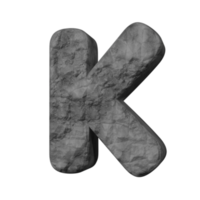 efeito de texto de pedra letra k. renderização 3D png