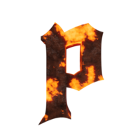 efecto de texto de lava letra p. renderizado 3d png