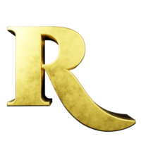 gold text effect letter R. 3d render png