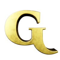 efecto de texto dorado letra g. renderizado 3d png