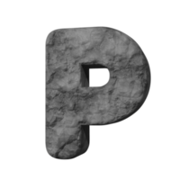 efecto de texto de piedra letra p. renderizado 3d png