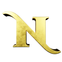 gold text effect letter N. 3d render png