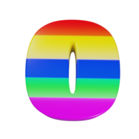 rainbow text effect number 0. 3d render png