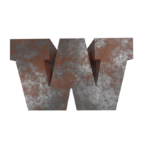 ferro enferrujado efeito de texto letra w. renderização 3D png