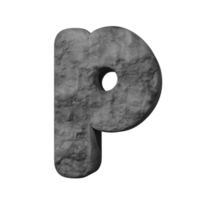 efecto de texto de piedra letra p. renderizado 3d png