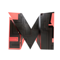 sci-fi text effect letter M. 3d render png