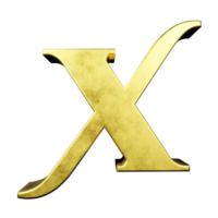 efecto de texto dorado letra x. renderizado 3d png