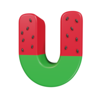 Wassermelone Texteffekt Buchstabe u. 3D-Rendering png