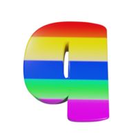 rainbow text effect letter q. 3d render png