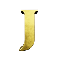 efecto de texto dorado letra j. renderizado 3d png