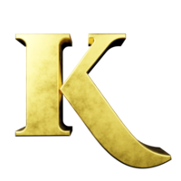 gold text effect letter K. 3d render png