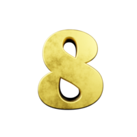 efecto de texto dorado número 8. 3d render png