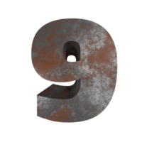 iron rusty text effect number 9. 3d render png
