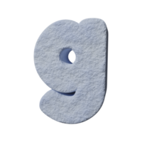 Schneetexteffekt Buchstabe g. 3D-Rendering png