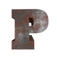efecto de texto oxidado de hierro letra p. renderizado 3d png