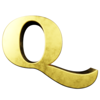 goldener texteffektbuchstabe q. 3D-Rendering png