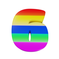 efecto de texto de arco iris número 6. render 3d png