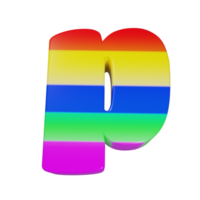 rainbow text effect letter p. 3d render png