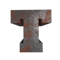 iron rusty text effect letter T. 3d render png