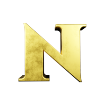 efecto de texto dorado letra n. renderizado 3d png