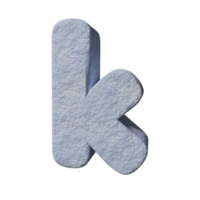 efecto de texto de nieve letra k. renderizado 3d png