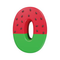 Wassermelonen-Texteffekt Nummer 0. 3D-Rendering png