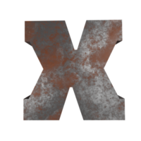 lettre d'effet de texte rouillé de fer x. rendu 3D png