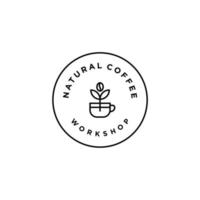 coffee bean with leaf plant branch hipster minimal logo vector with leaf simple line outline icon for cafe