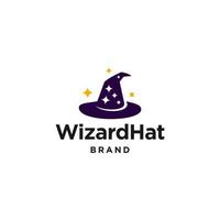 wizard hat icon logo vector design illustration with stars and blink, witch classic Halloween hat