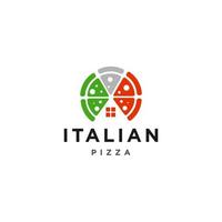 pizza logo design with house icon and italia flag color Illustration isolated on white background vector